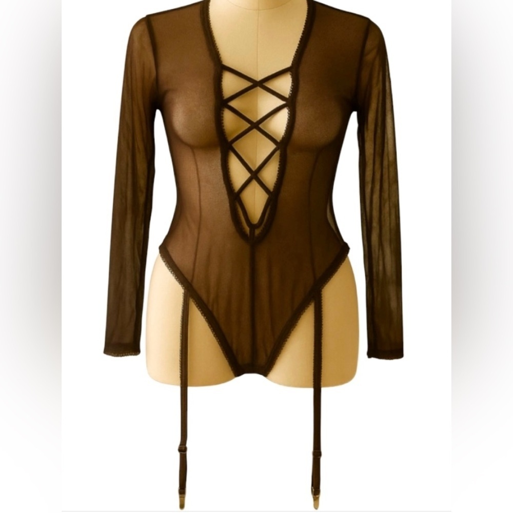 Frederick’s of Hollywood Lola Lee Chocolate Sheer Mesh Bodysuit S